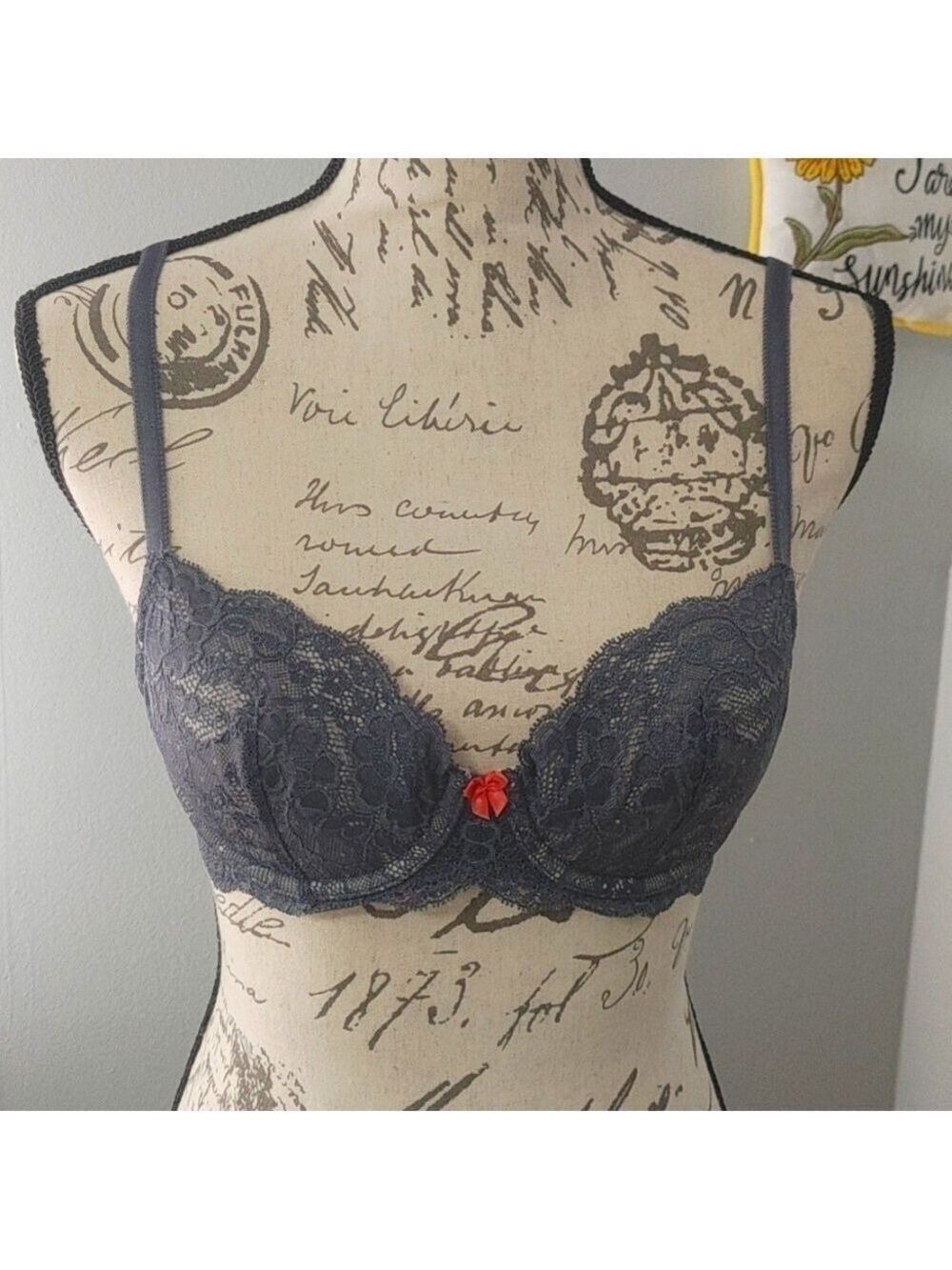 Victoria's Secret Lined Demi Dream Angels Bra 34B Steel Grey Lace